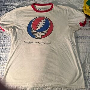 White T-Shirt with Red and Blue Graphic